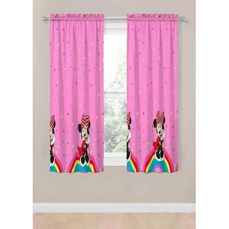 Disney Minnie Mouse Rainbow Dots 2 Panels Drapes Set - 63 Inch Long - Kids Room Décor