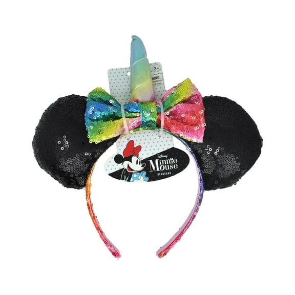 Disney Minnie Mouse Rainbow Unicorn Bow Sequins Headband Ears (Big Girls)