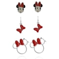 thumbnail image 1 of Disney Minnie Mouse Red Bow Earring Set, 3 Pairs (Hoops, Drops & Studs), Silver‑Tone, 1 of 6