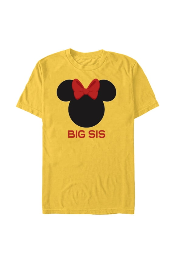 Minnie Mouse Red Bow Icon Big Sis Sister Family- Short Sleeve Blended T-Shirt for Adults - Customized-Yellow
