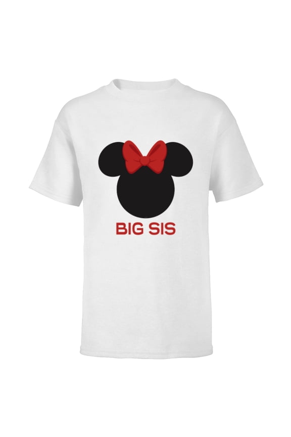 Minnie Mouse Red Bow Icon Big Sis Sister Family- Short Sleeve T-Shirt for Kids - Customized-White