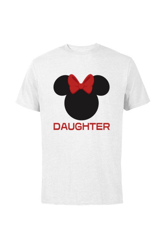 Minnie Mouse Red Bow Icon Daughter Family- Short Sleeve Cotton T-Shirt for Adults - Customized-White
