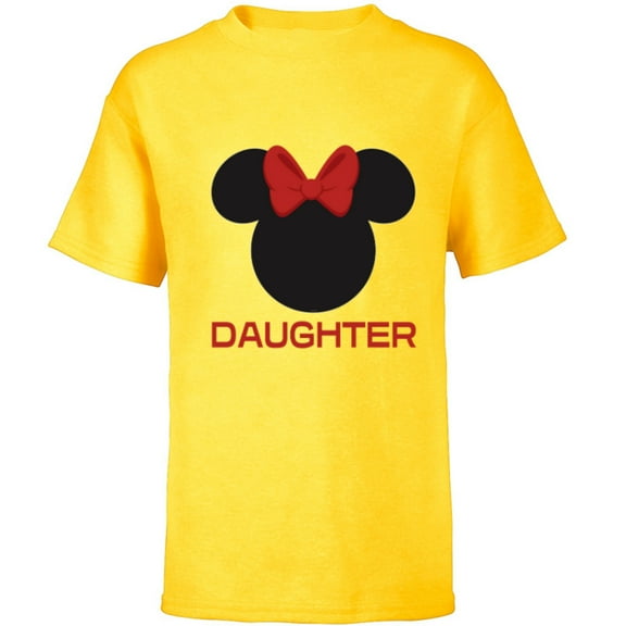 Disney Minnie Mouse Red Bow Icon Daughter Family- Short Sleeve T-Shirt for Kids - Customized-Yellow