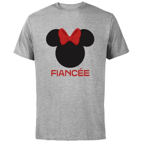 Disney Minnie Mouse Red Bow Icon Fiancée Engagement Family- Short Sleeve Cotton T-Shirt for Adults - Customized-Athletic Heather