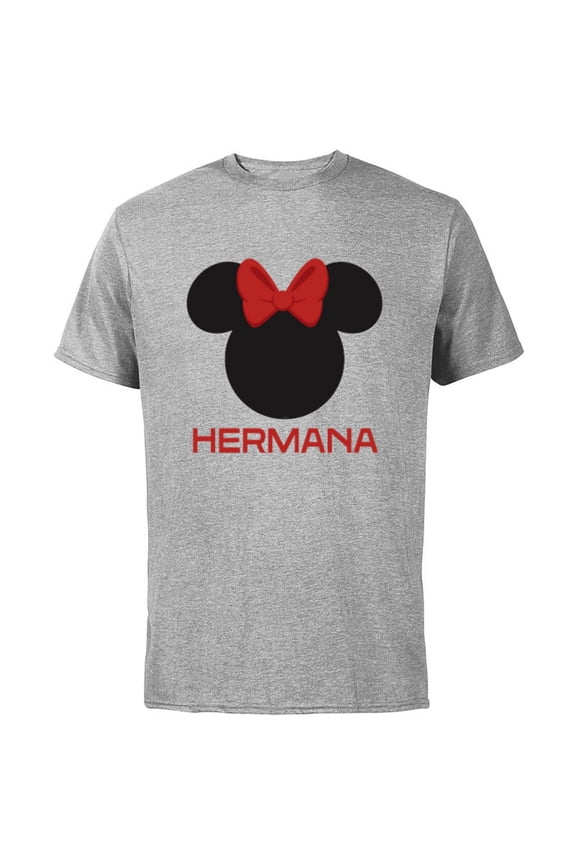 Minnie Mouse Red Bow Icon Hermana Familia Spanish- Short Sleeve Cotton T-Shirt for Adults - Customized-Athletic Heather