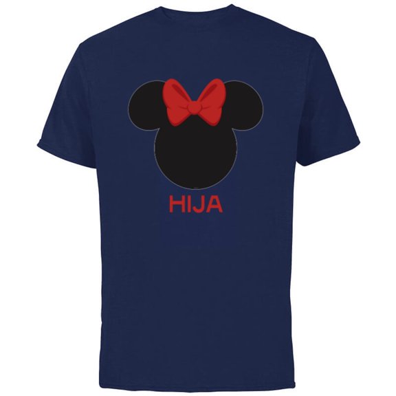 Disney Minnie Mouse Red Bow Icon Hija Familia Spanish- Short Sleeve Cotton T-Shirt for Adults - Customized-Navy