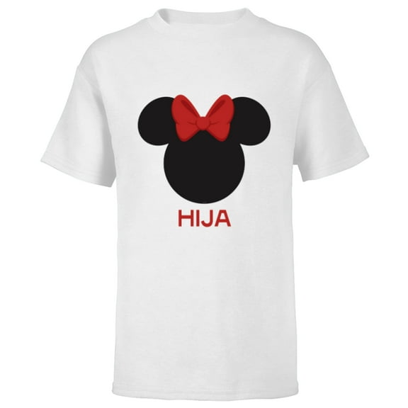 Disney Minnie Mouse Red Bow Icon Hija Familia Spanish- Short Sleeve T-Shirt for Kids - Customized-White