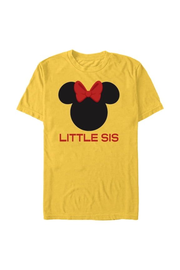Minnie Mouse Red Bow Icon Little Sis Sister Family- Short Sleeve Blended T-Shirt for Adults - Customized-Yellow