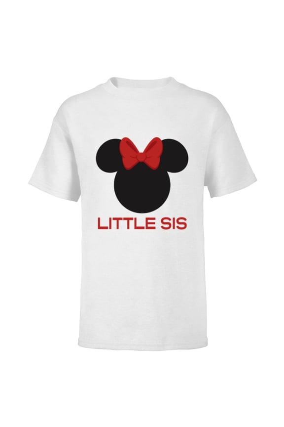 Minnie Mouse Red Bow Icon Little Sis Sister Family- Short Sleeve T-Shirt for Kids - Customized-White