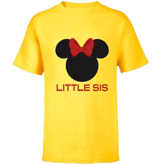 Disney Minnie Mouse Red Bow Icon Little Sis Sister Family- Short Sleeve T-Shirt for Kids - Customized-Yellow
