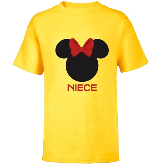 Disney Minnie Mouse Red Bow Icon Niece Family- Short Sleeve T-Shirt for Kids - Customized-Yellow