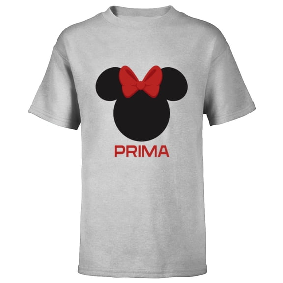 Disney Minnie Mouse Red Bow Icon Prima Familia Spanish- Short Sleeve T-Shirt for Kids - Customized-Athletic Heather