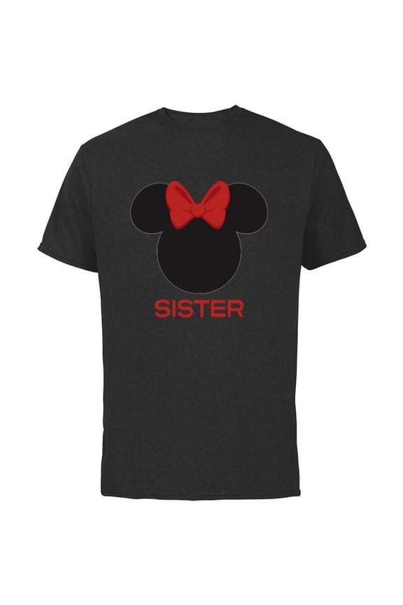 Minnie Mouse Red Bow Icon Sister Family- Short Sleeve Cotton T-Shirt for Adults - Customized-Black
