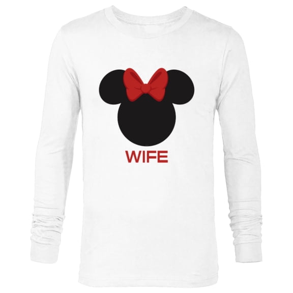 Disney Minnie Mouse Red Bow Icon Wife Family- Long Sleeve T-Shirt for Men - Customized-White