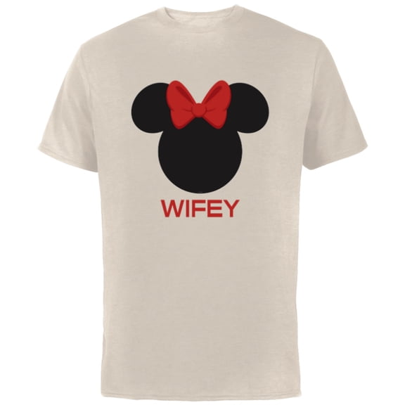 Disney Minnie Mouse Red Bow Icon Wifey Wife Family- Short Sleeve Cotton T-Shirt for Adults - Customized-Natural