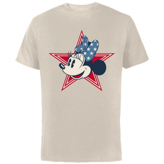 Disney Minnie Mouse Red White and Blue Retro Americana - Short Sleeve Cotton T-Shirt for Adults - Customized-Natural