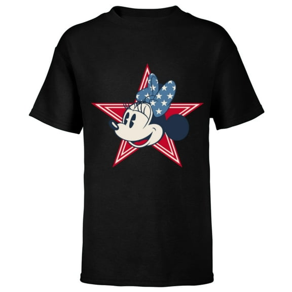 Disney Minnie Mouse Red White and Blue Retro Americana - Short Sleeve T-Shirt for Kids - Customized-Black