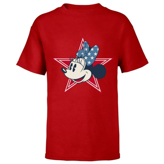 Disney Minnie Mouse Red White and Blue Retro Americana - Short Sleeve T-Shirt for Kids - Customized-Red