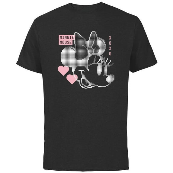 Disney Minnie Mouse Retro Digital Hearts - Short Sleeve Cotton T-Shirt for Adults - Customized-Black