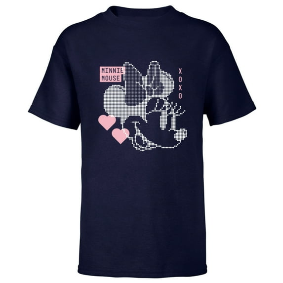 Disney Minnie Mouse Retro Digital Hearts - Short Sleeve T-Shirt for Kids - Customized-Navy