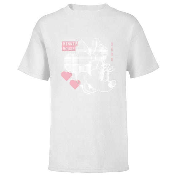 Disney Minnie Mouse Retro Digital Hearts - Short Sleeve T-Shirt for Kids - Customized-White