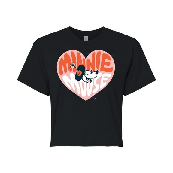 Disney - Minnie Mouse - Retro Heart - Juniors Cropped Cotton Blend T-Shirt