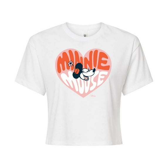 Disney - Minnie Mouse - Retro Heart - Juniors Cropped Cotton Blend T-Shirt