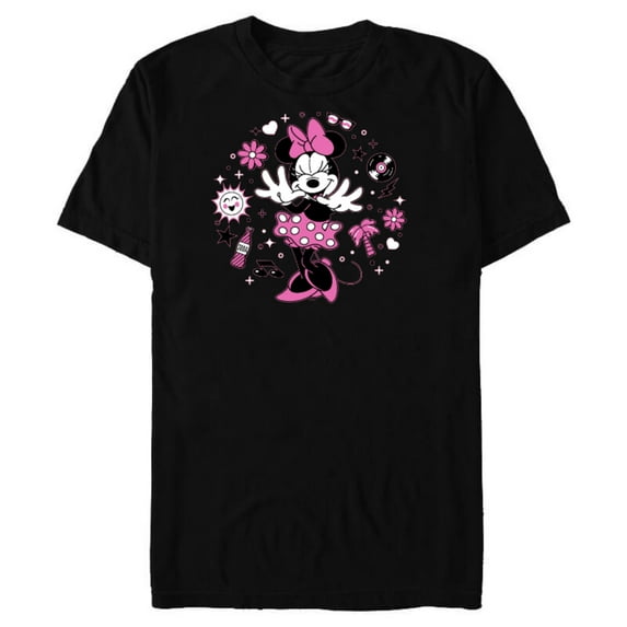 Disney Minnie Mouse Retro Vinyl Summer - Short Sleeve Blended T-Shirt for Adults - Customized-Black