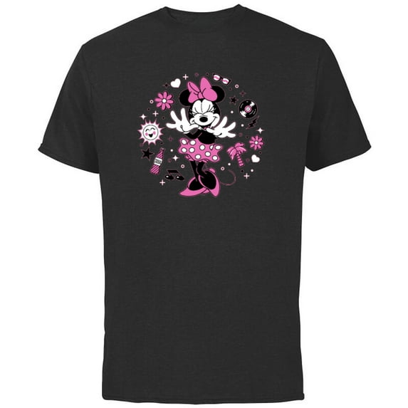 Disney Minnie Mouse Retro Vinyl Summer - Short Sleeve Cotton T-Shirt for Adults - Customized-Black