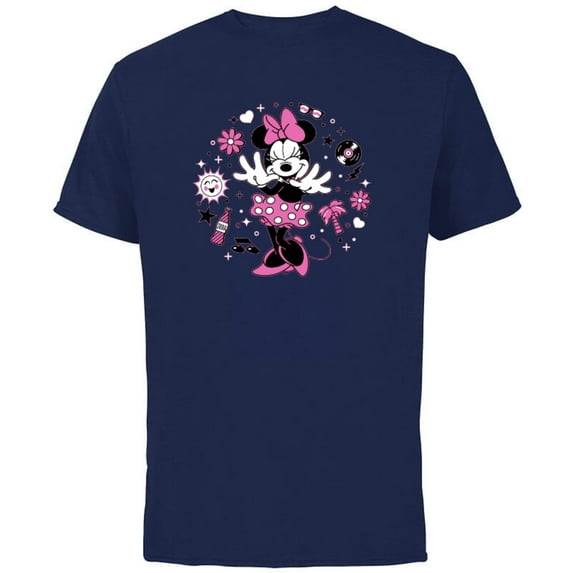 Disney Minnie Mouse Retro Vinyl Summer - Short Sleeve Cotton T-Shirt for Adults - Customized-Navy