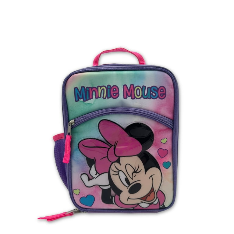Disney Minnie Mouse Kids Insulated Reusable Lunch Bag with Mesh Water Bottle Pocket and Handle Purple