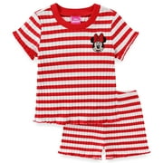 Disney Minnie Mouse Ribbed Short Sleeve Shirt and Shorts Set (Girls), 2 Piece Set, Sizes 3T-6X