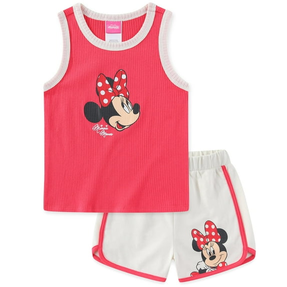 Disney Minnie Mouse Ribbed Tank Top and French Terry Shorts Set (Girls), 2 Piece Set, Sizes 4-10