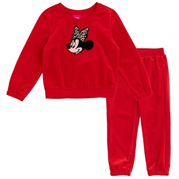 Disney Minnie Mouse Ribbed Velour Sweatshirt and Jogger Pants Outfit Set Toddler to Little Kid
