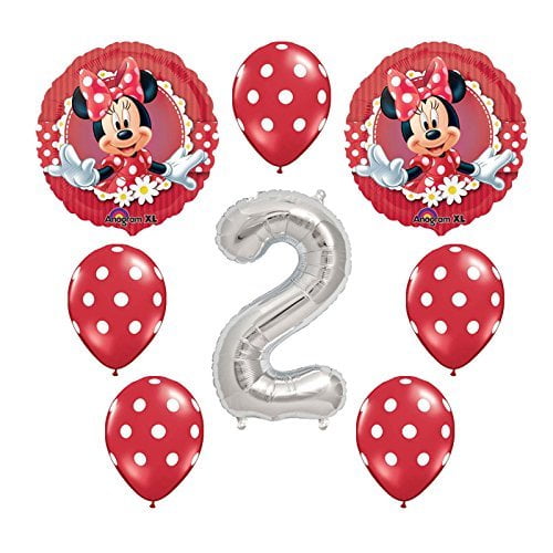 Disney Minnie Mouse Second Birthday Mylar and Latex Balloons Bouquet 8 pc by Anagram