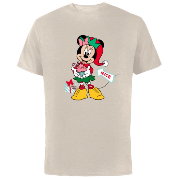 Disney Minnie Mouse Secret Santa Cupcake Nice for Christmas - Short Sleeve Cotton T-Shirt for Adults - Customized-Natural