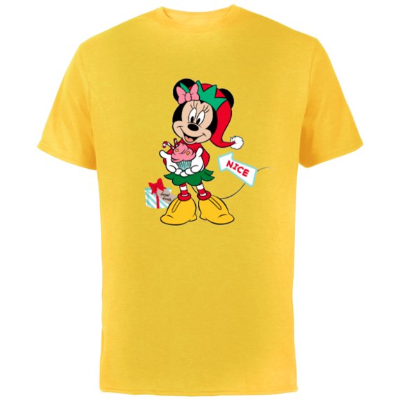 Disney Minnie Mouse Secret Santa Cupcake Nice for Christmas - Short Sleeve Cotton T-Shirt for Adults - Customized-Yellow