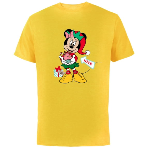 Disney Minnie Mouse Secret Santa Cupcake Nice for Christmas - Short Sleeve Cotton T-Shirt for Adults - Customized-Yellow