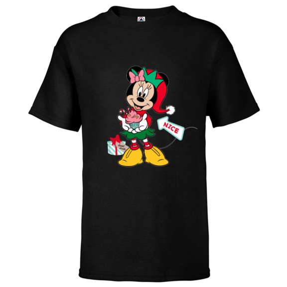 Disney Minnie Mouse Secret Santa Cupcake Nice for Christmas - Short Sleeve T-Shirt for Kids - Customized-Black