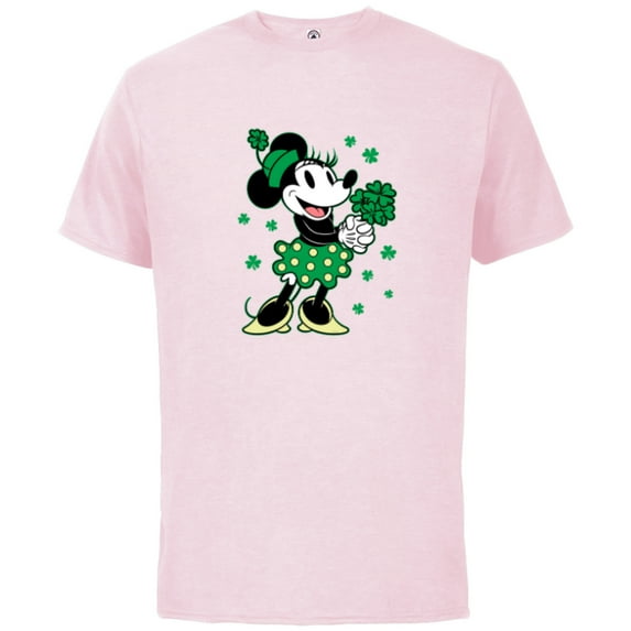 Disney Minnie Mouse Shamrock Bouquet St Patrick’s Day Retro - Short Sleeve Cotton T-Shirt for Adults - Customized-Soft Pink