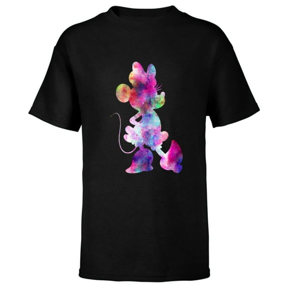 Disney Minnie Mouse Silhouette Cosmic Tie Dye - Short Sleeve T-Shirt for Kids - Customized-Black