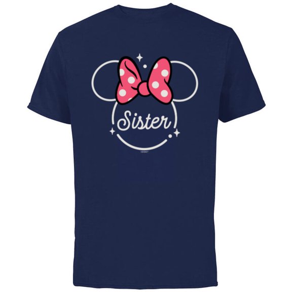 Disney Minnie Mouse Sister Head Icon Magic Family Trip- Short Sleeve Cotton T-Shirt for Adults - Customized-Navy