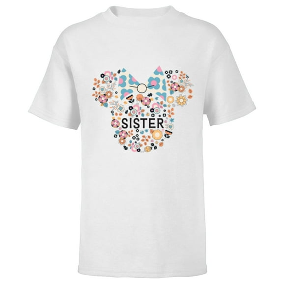 Disney Minnie Mouse Sister Icon Flowers Family Trip- Short Sleeve T-Shirt for Kids - Customized-White