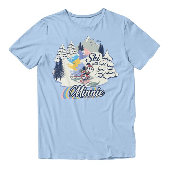Disney Minnie Mouse Ski Retro Winter Slopes Men's T Shirt (Light Blue, S-XXXL)