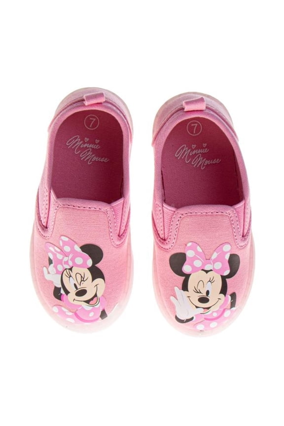 Minnie Mouse Slip On Canvas Girls, Polka Dot No, Lace Design Everyday Wear Comfortable Durable Sole (Toddler Little Kid), Pink, Size: 8