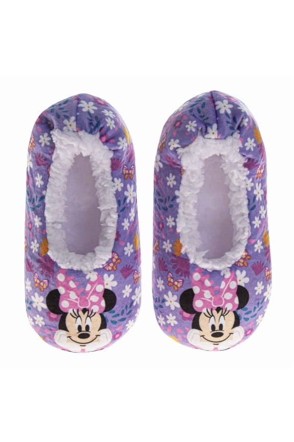 Disney Minnie Mouse Slippers for Girls, Minnie Design Comfortable Cozy Indoor Soft (Toddler Little Kid), Purple, Size: 11-12