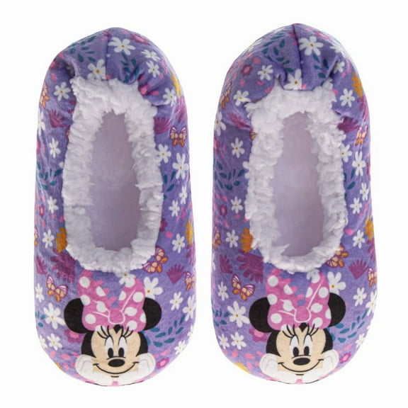 Disney Minnie Mouse Slippers for Girls, Minnie Design Comfortable Cozy Indoor Soft (Toddler Little Kid), Purple, Size: 5, 6