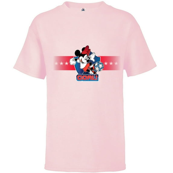Disney Minnie Mouse Sports Goal Winning Kick Soccer Ball - Short Sleeve T-Shirt for Kids - Customized-Soft Pink