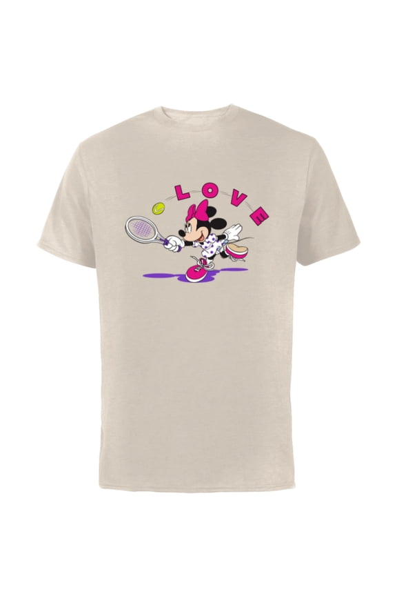 Minnie Mouse Sports Love Tennis Player - Short Sleeve Cotton T-Shirt for Adults - Customized-Natural
