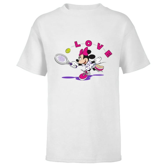 Disney Minnie Mouse Sports Love Tennis Player - Short Sleeve T-Shirt for Kids - Customized-White